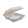 Bagasse Food Containers, Hinged-Lid, 3-Compartment 9 x 9 x 3.19, White, Sugarcane - 200/Case