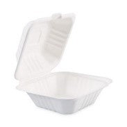 Bagasse Food Containers, Hinged-Lid, 1-Compartment 6 x 6 x 3.19, White, Sugarcane - 500/Case