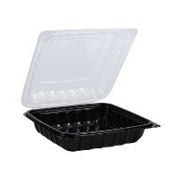 Black Base Container with Clear Hinged Lid, 9 x 9 - 100/Case