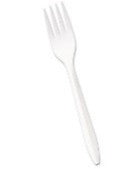 Mediumweight Polypropylene Cutlery, Fork, White, 1000/Carton